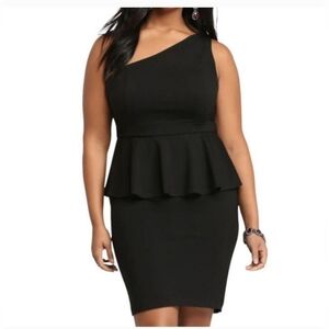 Torrid Black One-Shoulder Peplum Pencil Dress Size 18 NWOT